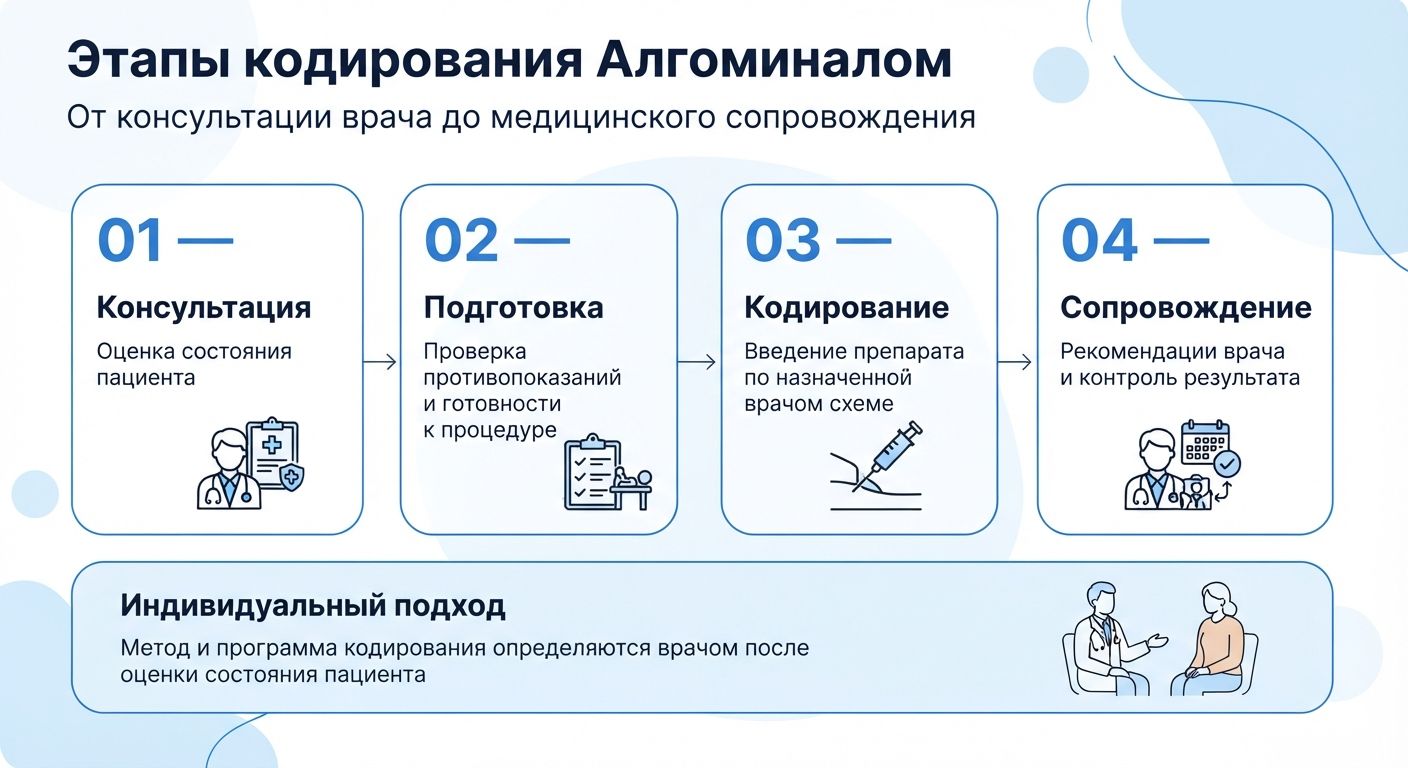 Кодирование препаратом «Алгоминал» в Городце инфографика
